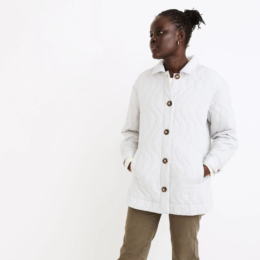 Madewell Quilted Belrose Shirt-Jacket cool fog grey 100% cotton medium M - Picture 2 of 10